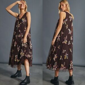 NWT Anthropologie Geisha Designs Cassandra Appliqued Tulle Maxi Dress